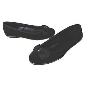 Black Rivet Size 9.5W Black Velvet Studded Bow Ballet Flats Gold Trim